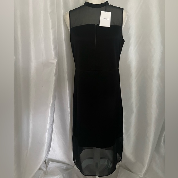NWT Theory Black Soft Satin & Sheer Dress - Picture 4 of 12